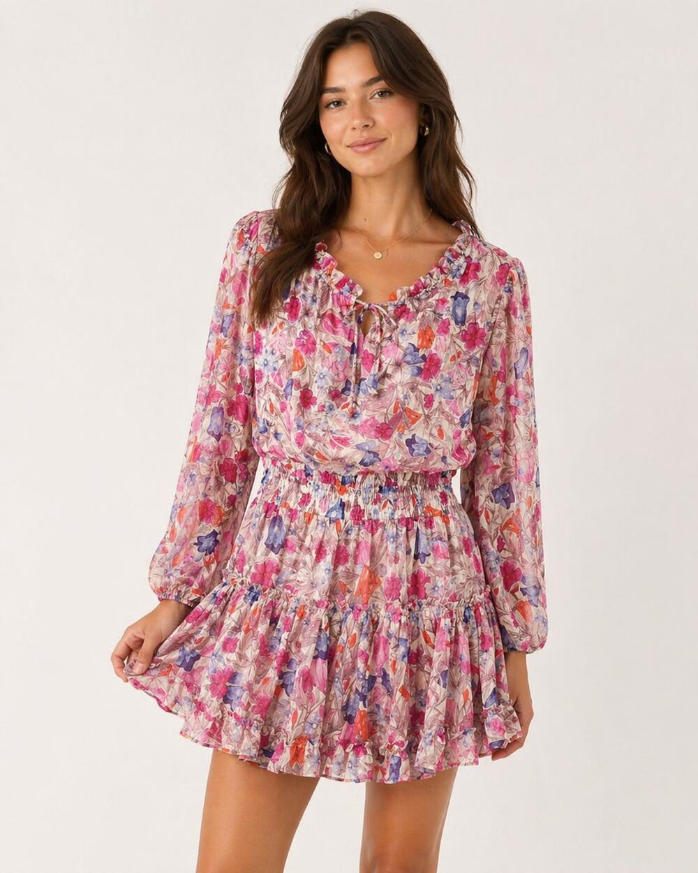 Sincerely Ours Freya Mini Dress Pink Floral Ruffle Smocked Size XS